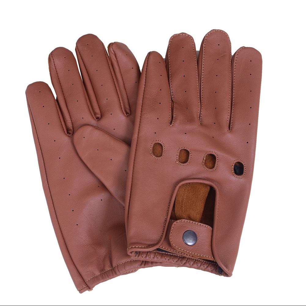 Men leather driving gloves saddle tan